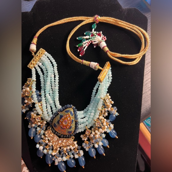 Multi Strand Crystal Beaded Kundan Choker - Picture 5 of 7